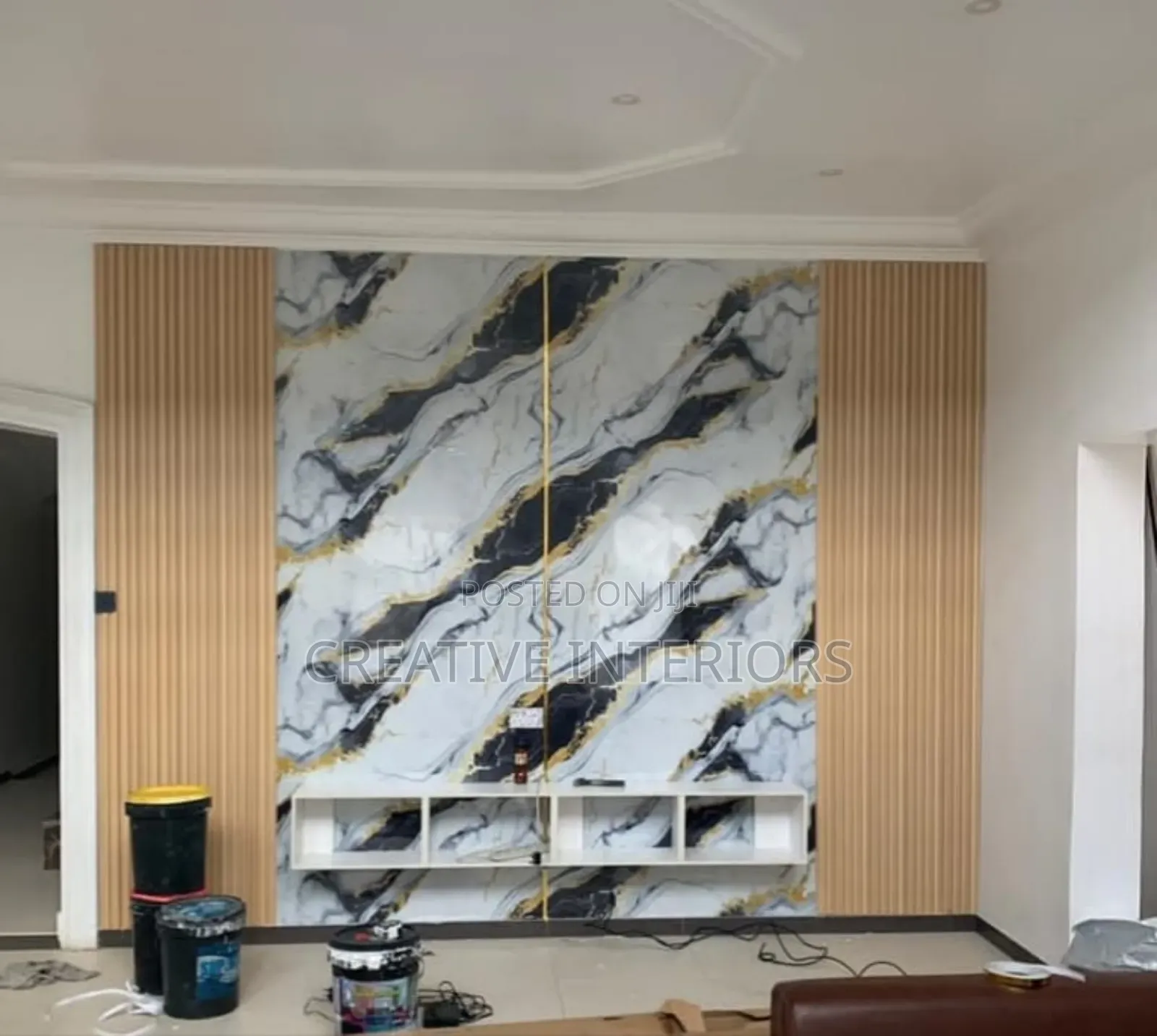 Fluted Panel/Marble Sheet Tv Console
