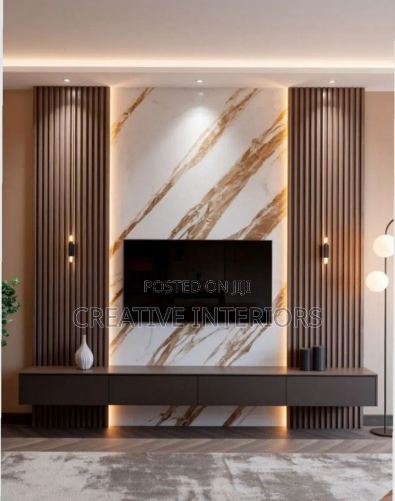 Fluted Panel/Marble Sheet Tv Console