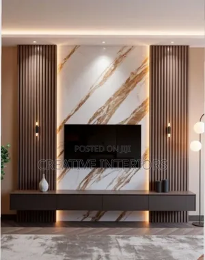 Fluted Panel/Marble Sheet Tv Console