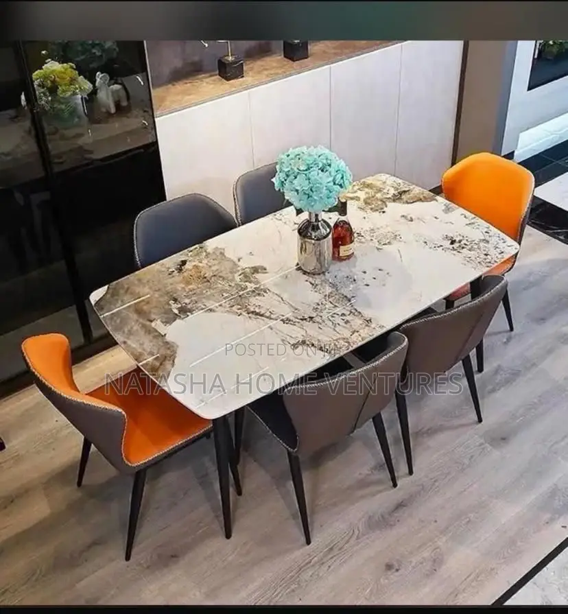 Luxury 6-Seater Marble-Top Dinning Set