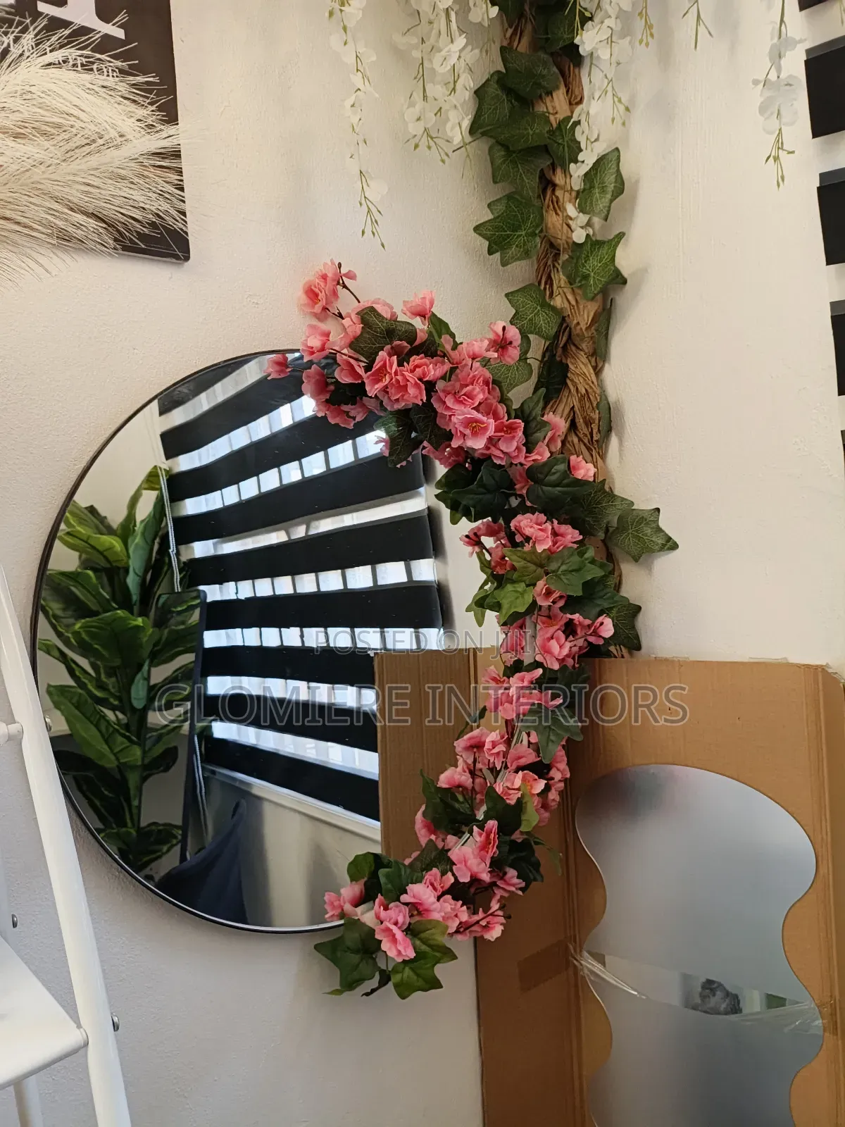 Half Floral Round Mirror