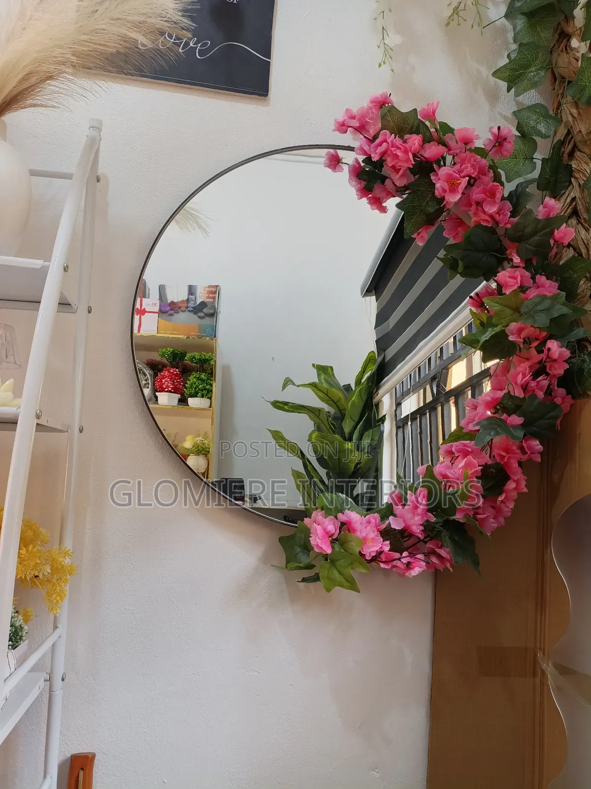 Half Floral Round Mirror