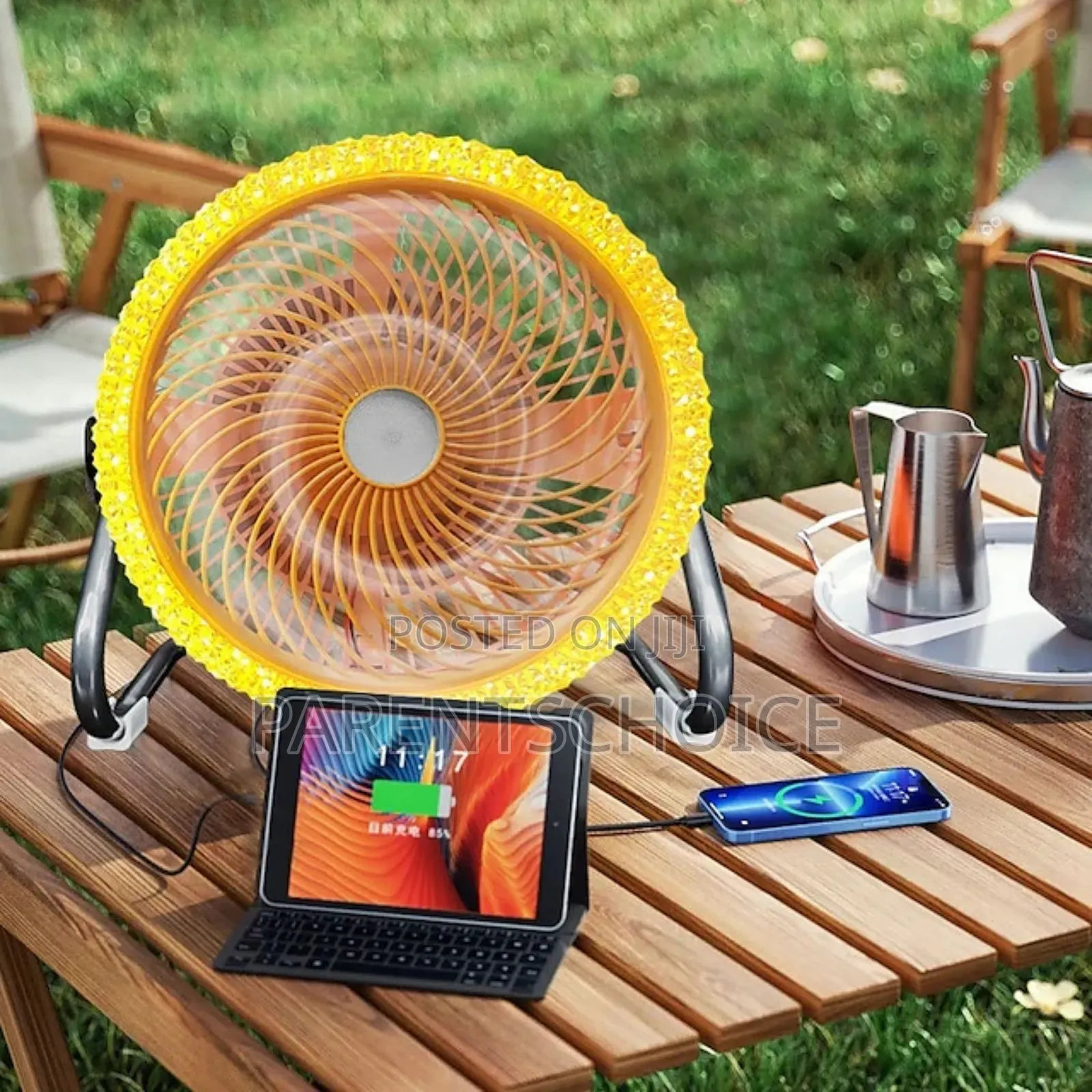 Rechargeable Solar Powered Camping Fan With Led Light