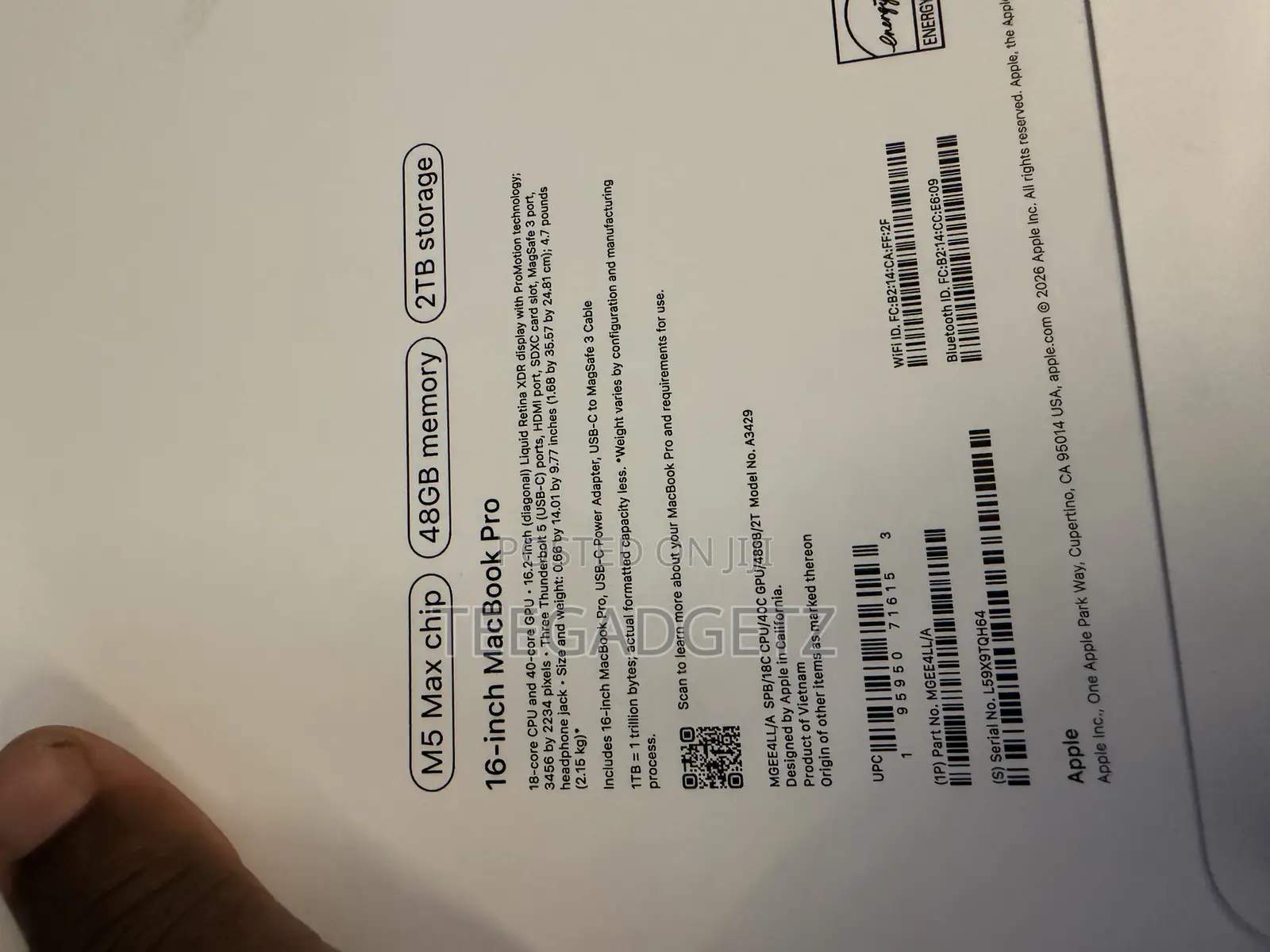 New Laptop Apple MacBook Pro 48GB SSD 2T