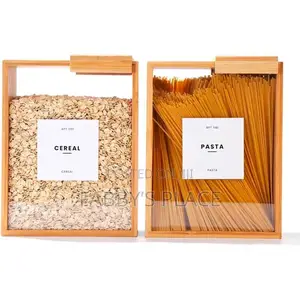 Bamboo Grain Storage Box Kitchen Wooden Food Dispenser
