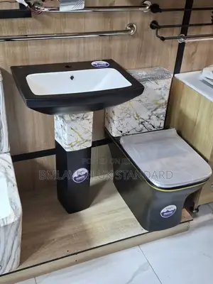 Black With Design Water Closet Set With Basin