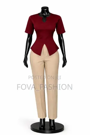 Burgundy Peplum Top Tailored Trouser Set