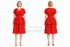 Red Peplum Gown With 2 Steps Pleats