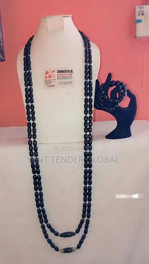 Men's Black Multi Bead Necklace Set