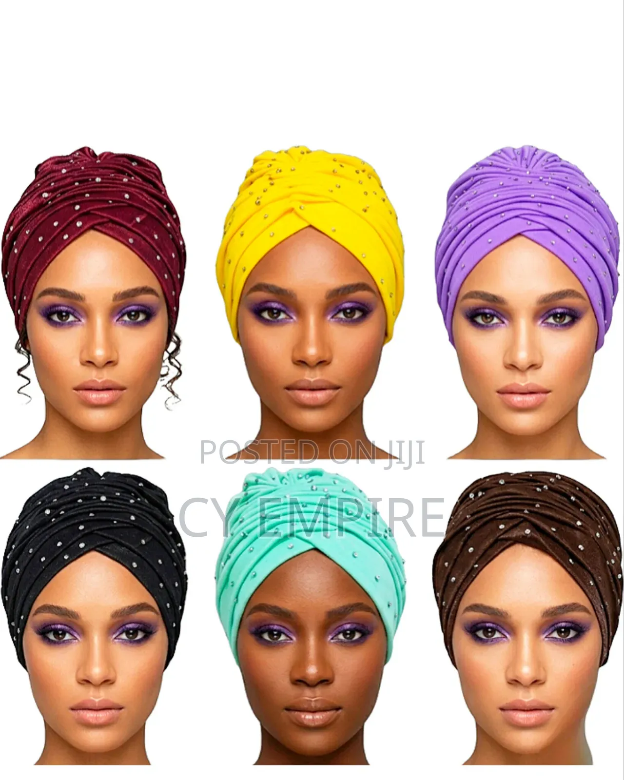 Classic Turban Cap With Rhinestone Studs