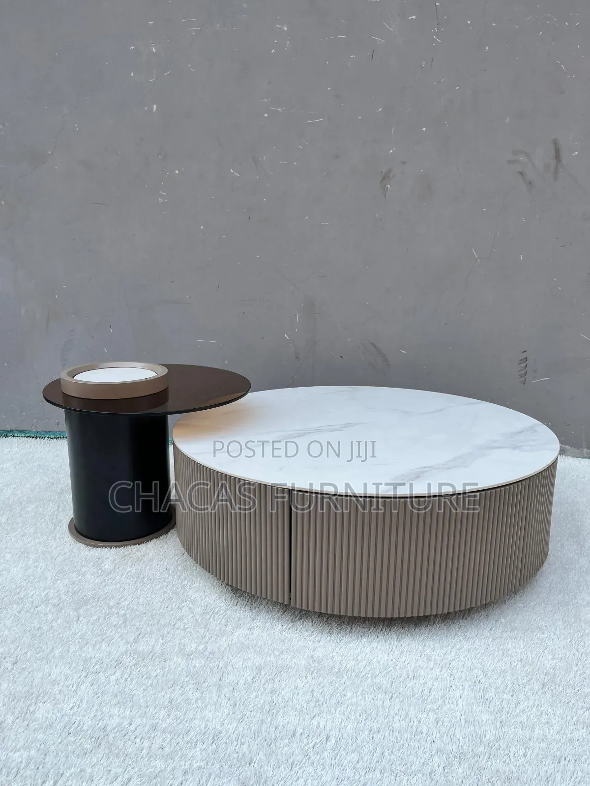 Luxury Marble Smoked Glass Nesting Coffee Table Set