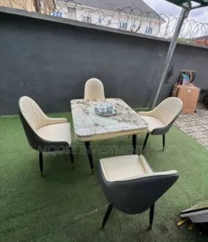 Quality Marble Top Dining Table Set by 4 Chairs.