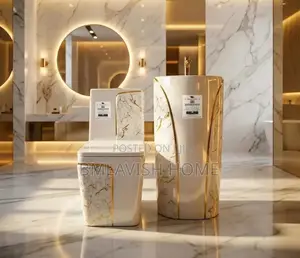 Luxury Gold Designed Water Closet Set With Standing Wash Hand Basin