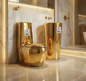 Luxury Gold Morden England Water Closet With Standing Wash Hand Basin
