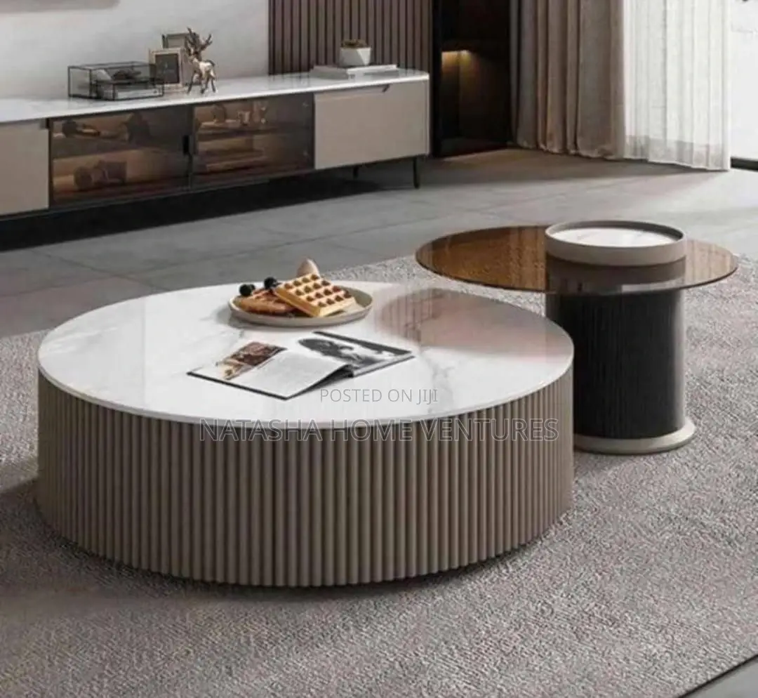 Ribbed Drum Coffee Table + Side Table Set