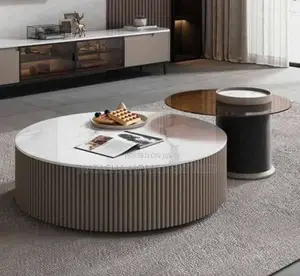 Ribbed Drum Coffee Table + Side Table Set