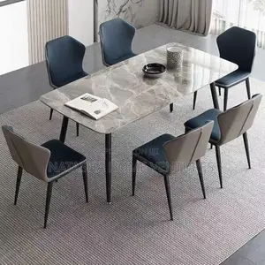 Sintered Stone Dining Set — 6 Seater (Blue Grey Chairs)