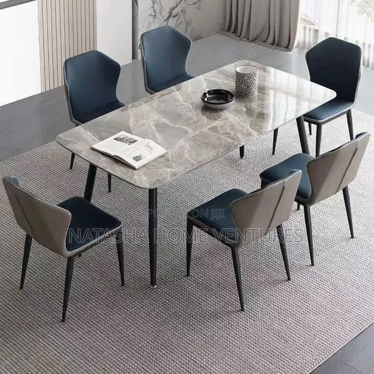 Sintered Stone Dining Set — 6 Seater (Blue Grey Chairs)