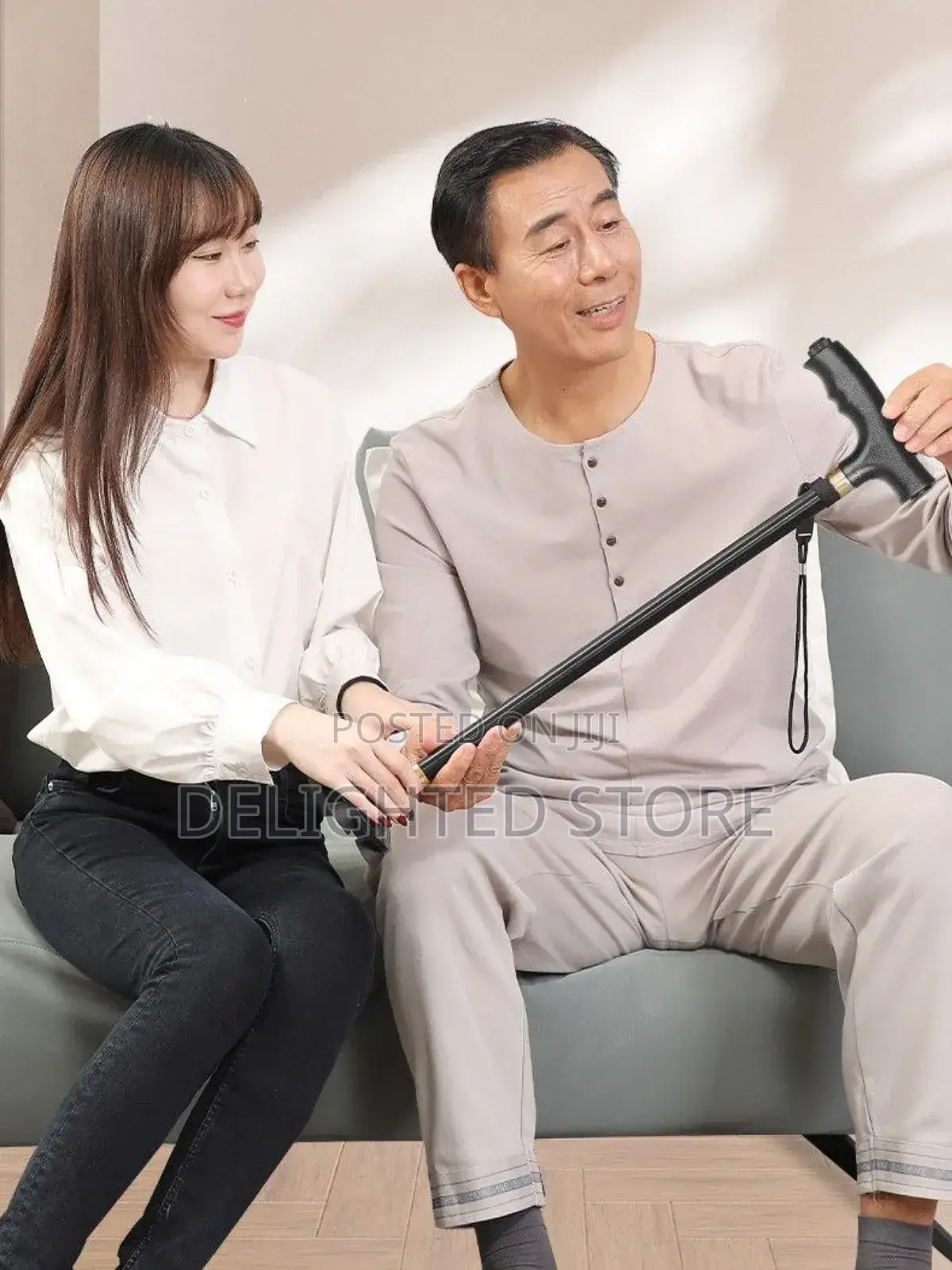 Adjustable Height Anti Slip Multifunctional Walking Stick Flash Light