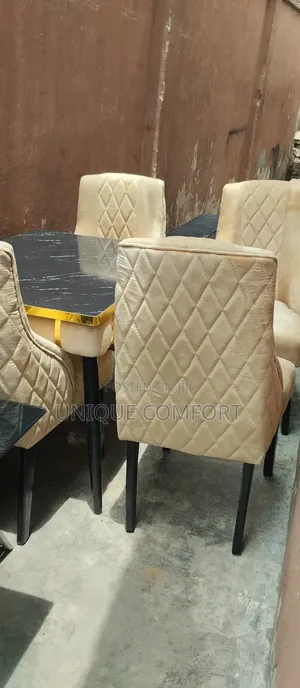 Brand New Modern Design Curved Chairs With Faux Marble Dinning Set