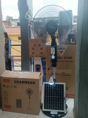 Charweek Rechargable Standing Fan With Remote , Bulb and Panel.