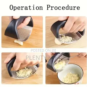 Stainless Steel Manual Garlic Press With Ergonomic Black Handle - Mult