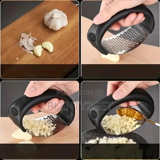 Stainless Steel Manual Garlic Press With Ergonomic Black Handle - Mult
