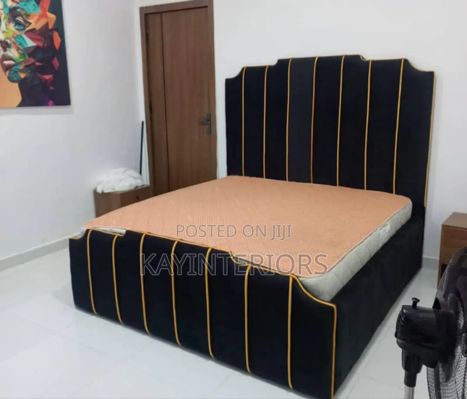 Black Bedframe With Gold Design