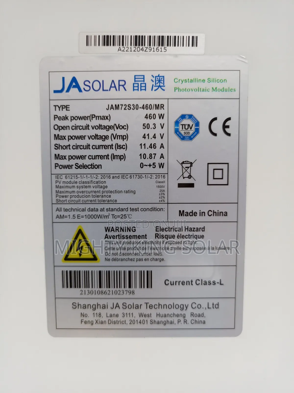 460w Ja Solar Black Panel