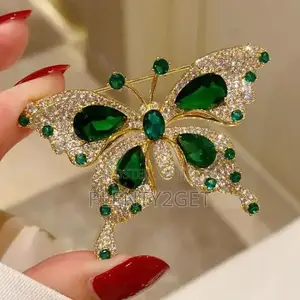 1pc Vintage Luxury Green Butterfly Brooch Pin - Elegant Alloy Lapel Pi