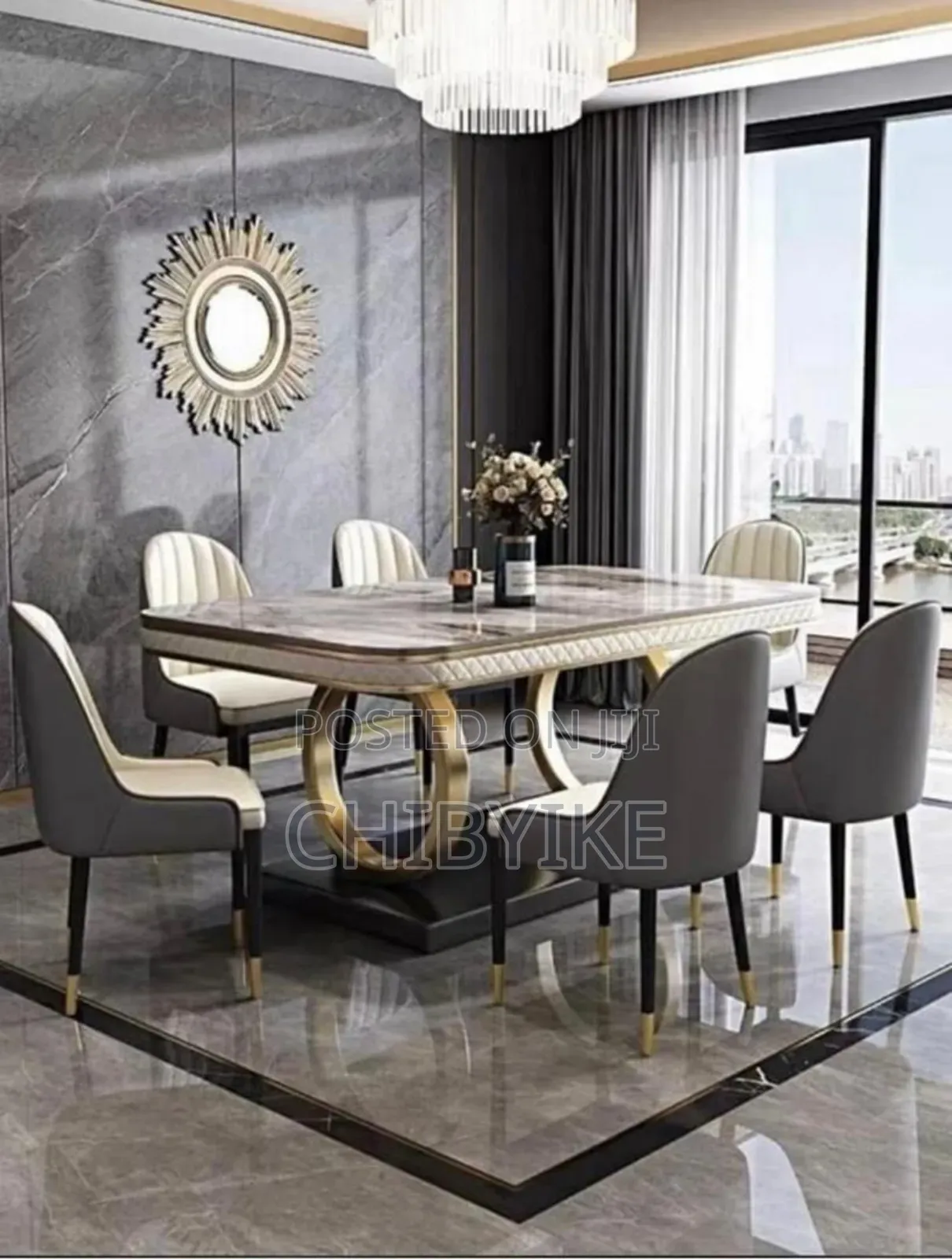 Luxury Marble Dinning Table by 6 With 6 Seating Chairs