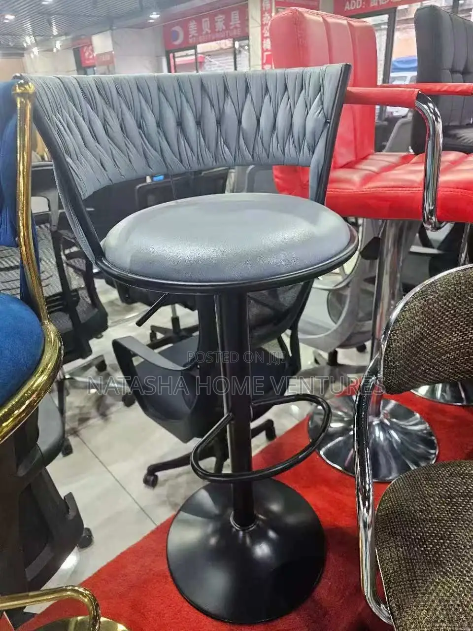 Diamond-Tufted Swivel Bar Stool