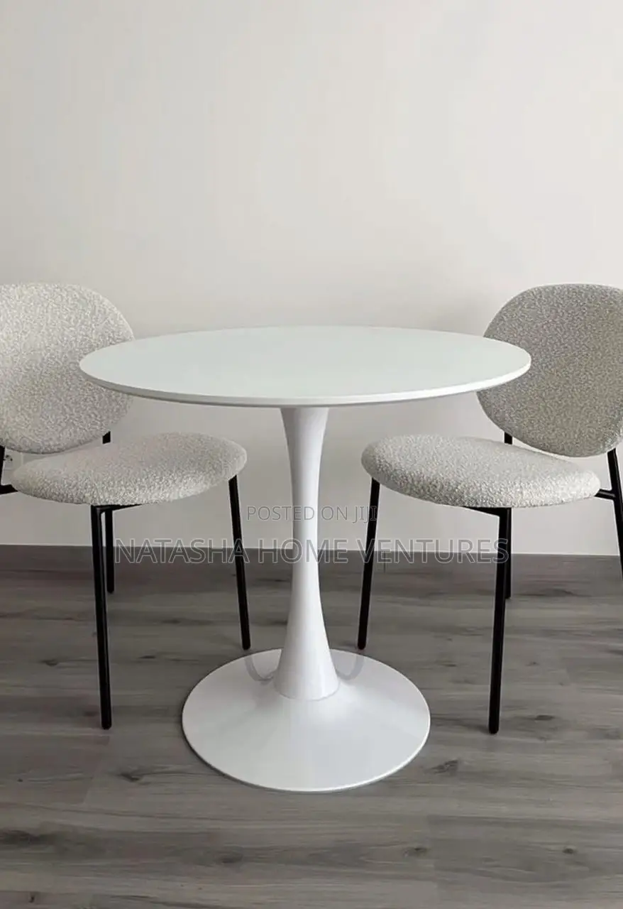 White Tulip Table + 2 Boucle Chairs