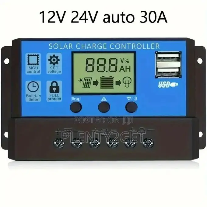 Solar Charge Controller, 30a Adjustable LCD Display, 12v/24v Auto, Dua