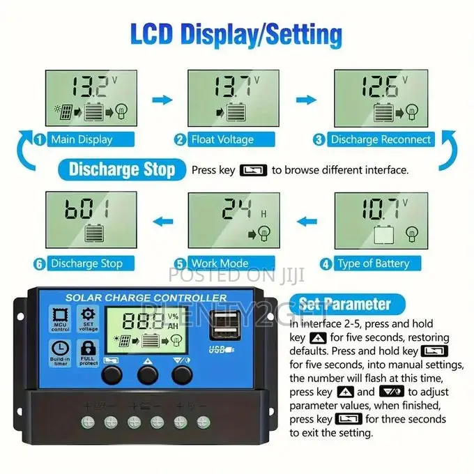 Solar Charge Controller, 30a Adjustable LCD Display, 12v/24v Auto, Dua