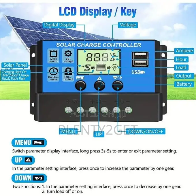 Solar Charge Controller, 30a Adjustable LCD Display, 12v/24v Auto, Dua