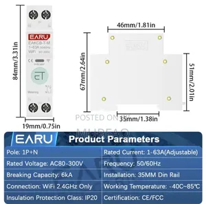 Tuya Wifi Smart Breaker 63a Timer Energy Under Over Voltage Protect