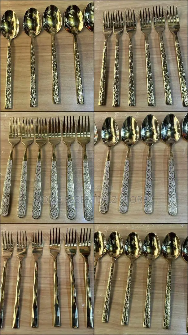 Pure Stainless Steel Gold Table Spoons - Gold Table Forks (2 Dozens)