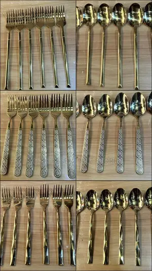 Pure Stainless Steel Gold Table Spoons - Gold Table Forks (2 Dozens)