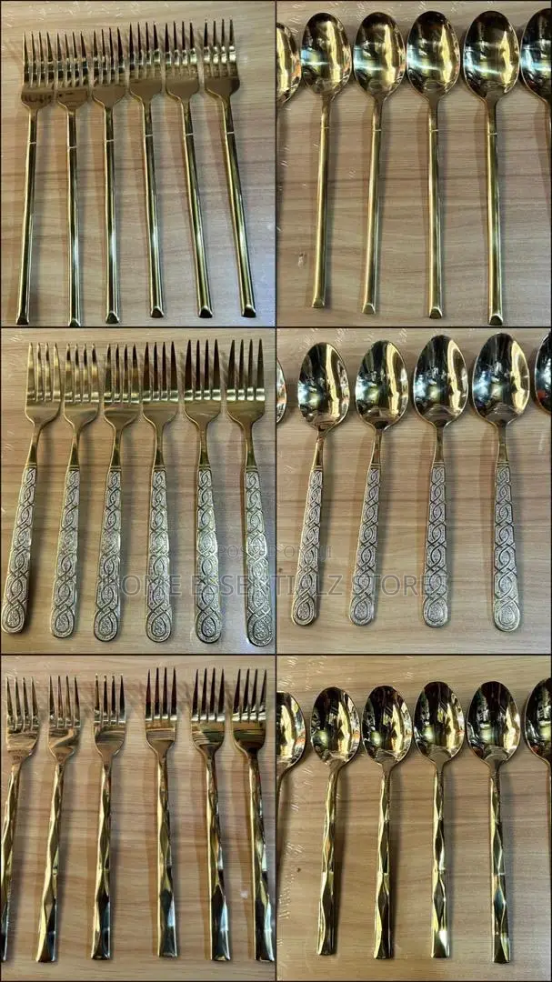 Pure Stainless Steel Gold Table Spoons - Gold Table Forks (2 Dozens)