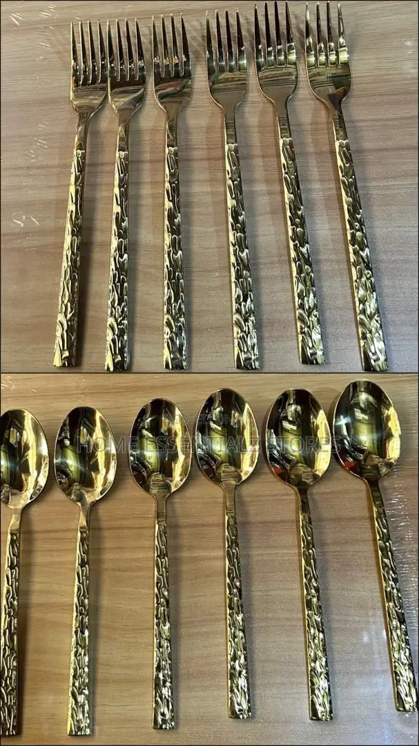 Pure Stainless Steel Gold Table Spoons - Gold Table Forks (2 Dozens)