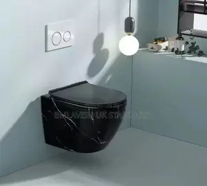 Black Marble Wall-Hung Concealed Water Closet With Accessories