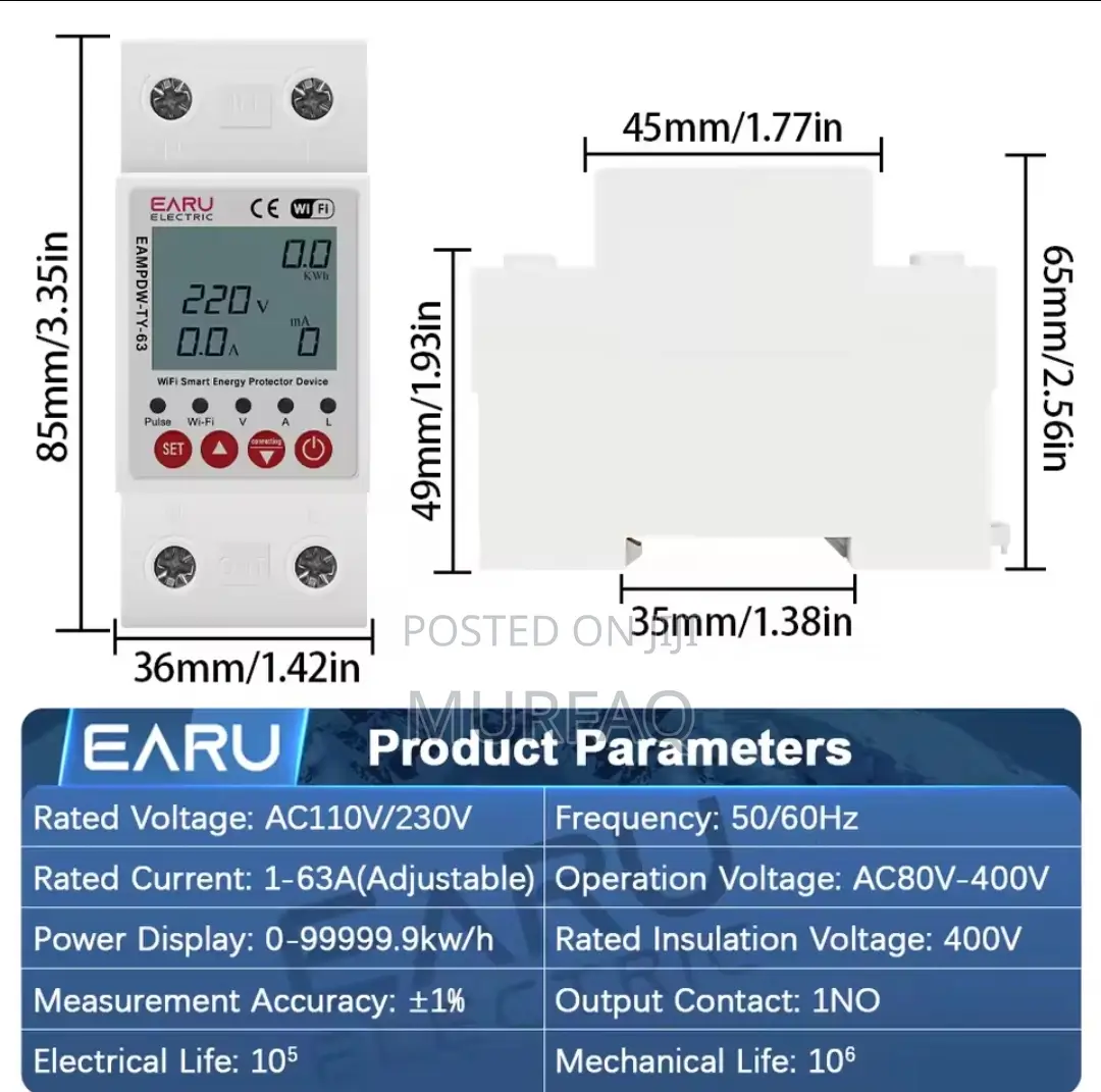 63a Tuya Wifi Smart Voltage Protector With Prepaid Meter Token