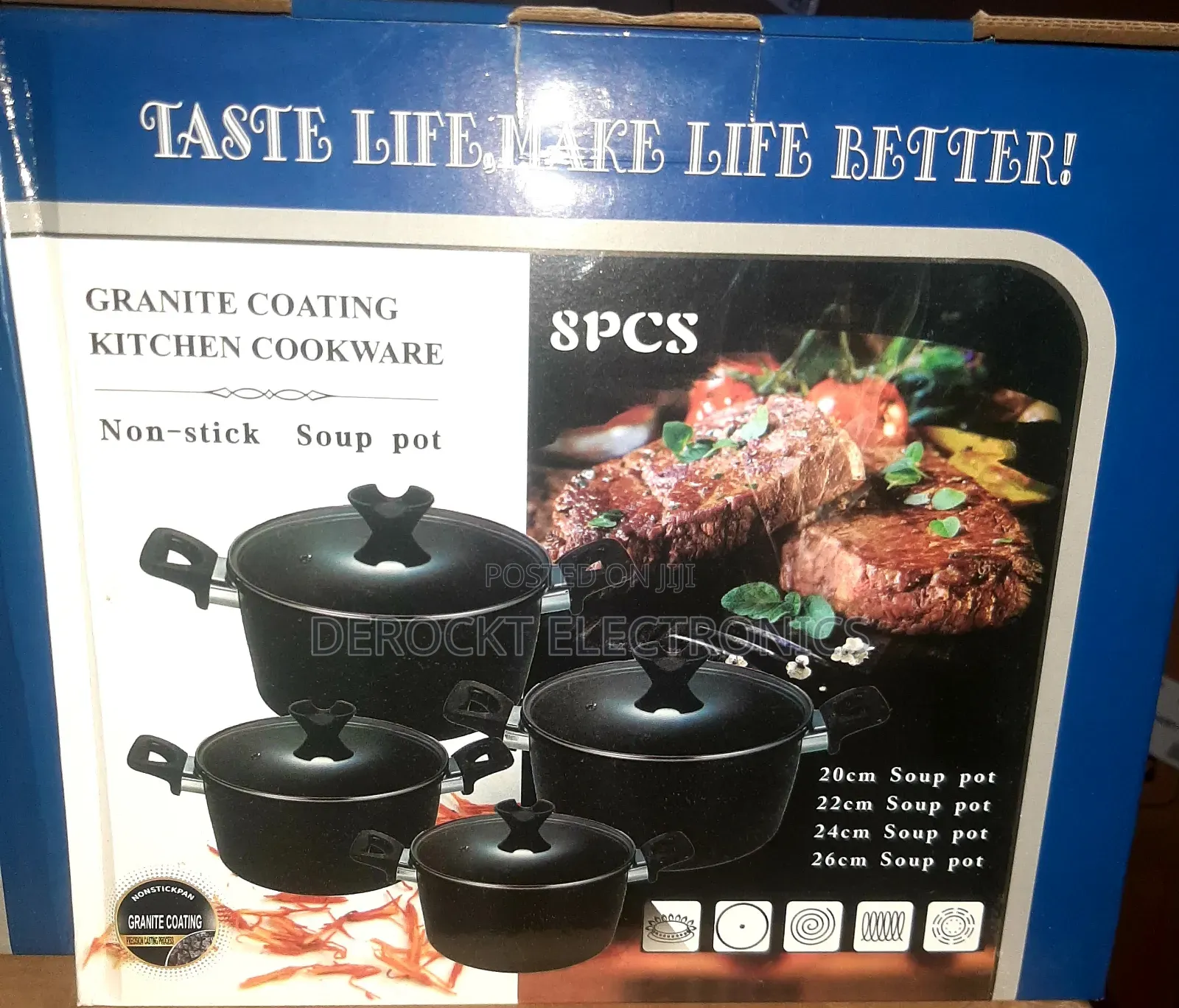 8-Piece Granite Coating Non-Stick Soup Pot Cookware Set