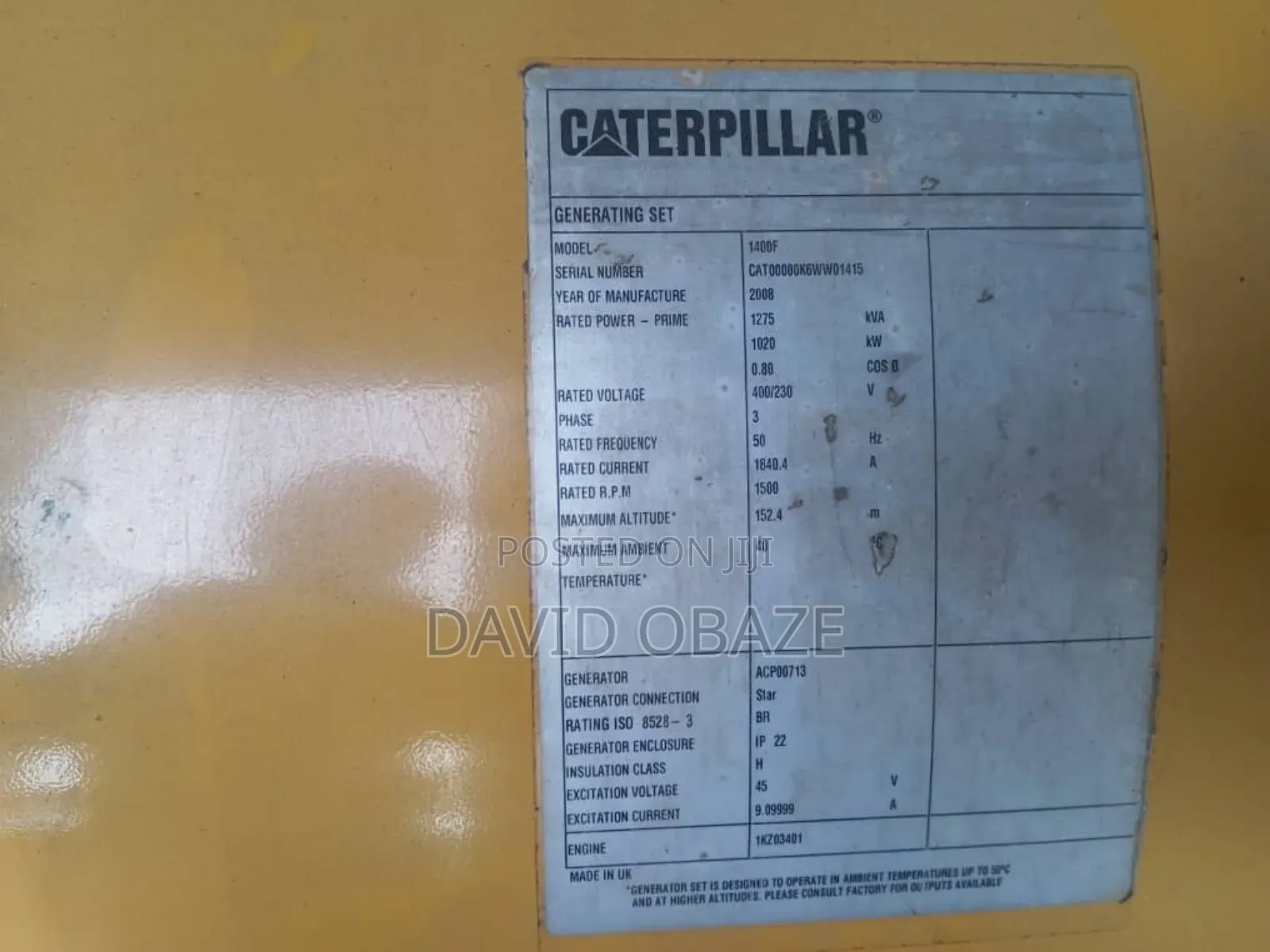 1275 Kva Cat Generator