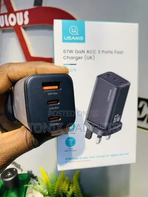 Usams 67w Gan Acc 3 Ports Fast Charge Adapter ( 2 Typec , 1 Usb-A)