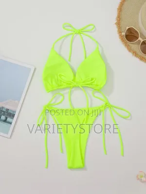 Sexy Women Thong Solid Color Bikini Set Side Halter Tie Swimsuit