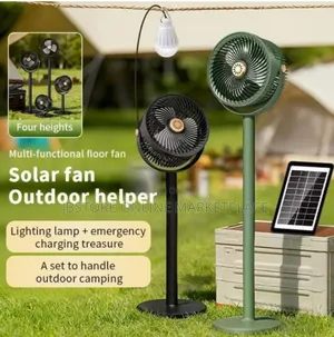 Multifunctional Solar-Powered Rechargeable Fan With Bulb Indoor Outdoo
