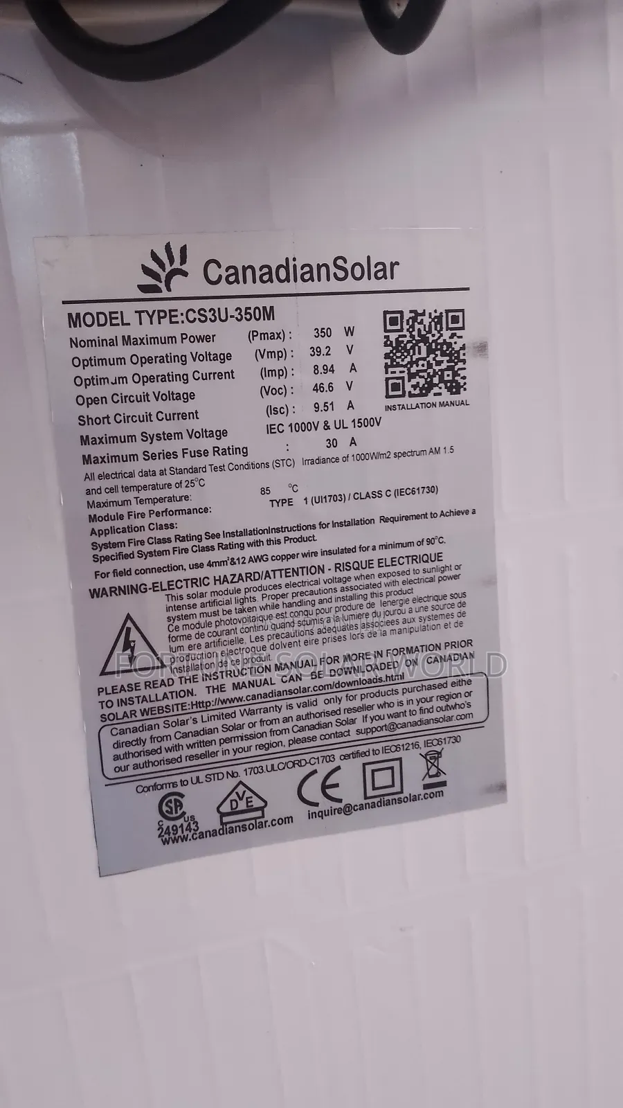 350watt Canadian Mono Solar Panel