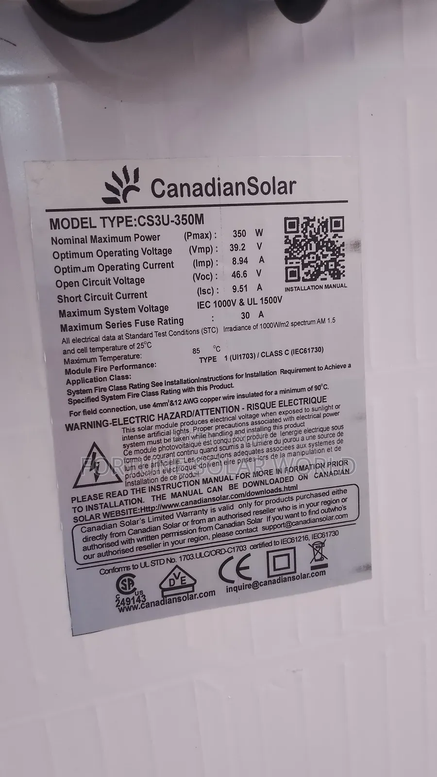 350watt Canadian Mono Solar Panel